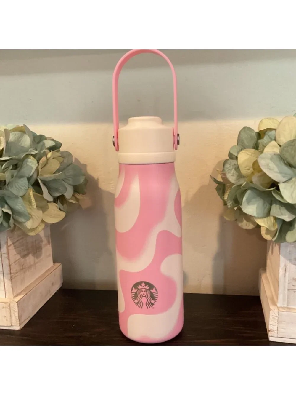 Starbucks Pink Swirl Stainless Steel Water Bottle 18oz With Handle BPA-Free Limi
